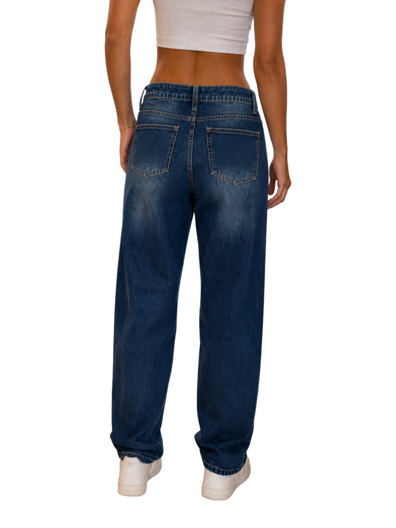 Dark Wash Distressed Baggy Jeans - back view