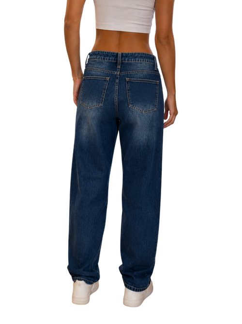 Dark Wash Distressed Baggy Jeans - back view