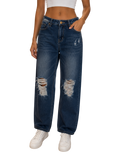 Dark Wash Distressed Baggy Jeans - front view