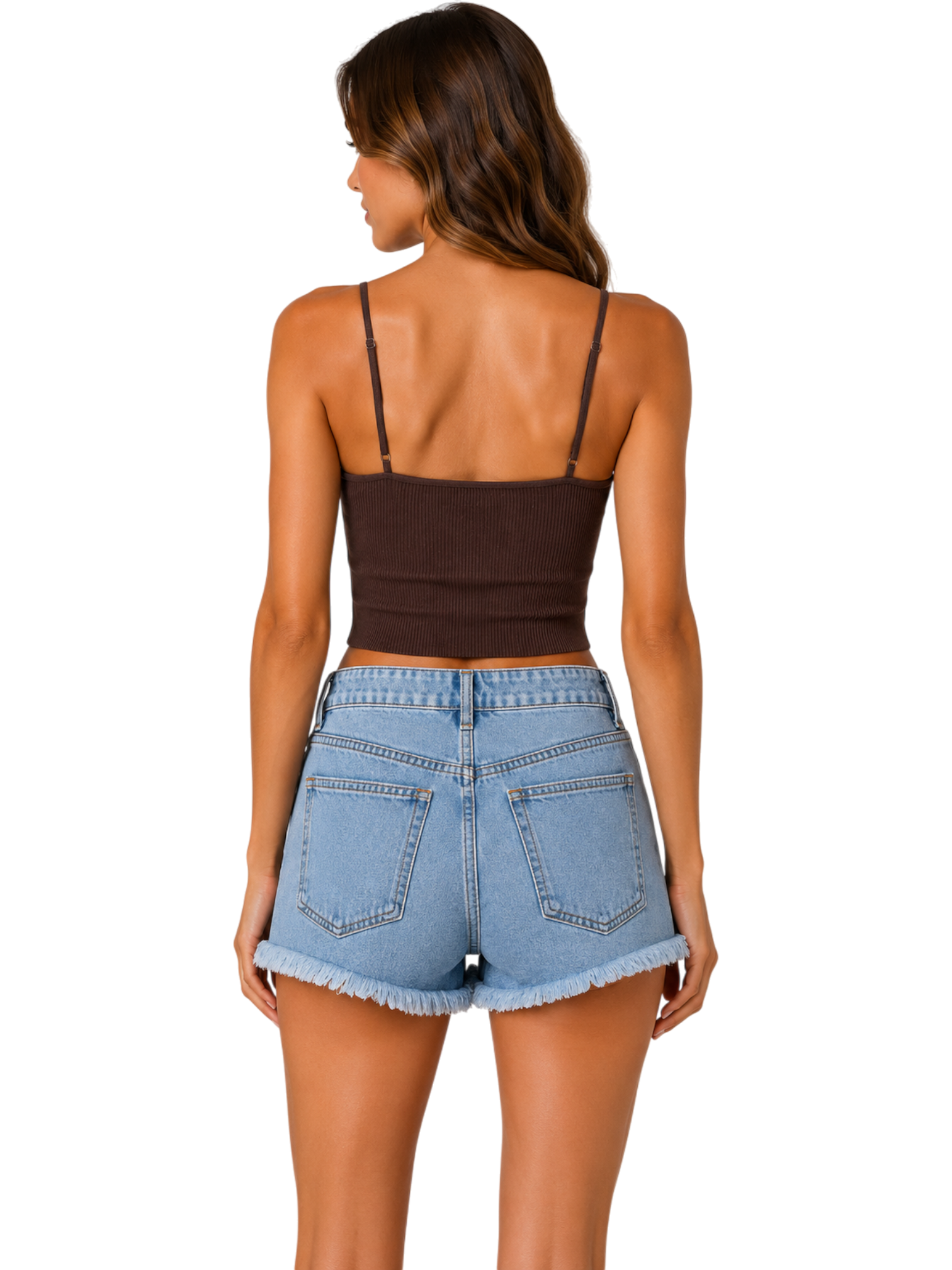 Ribbed V-Neck Spaghetti Strap Crop Top - Mauve back