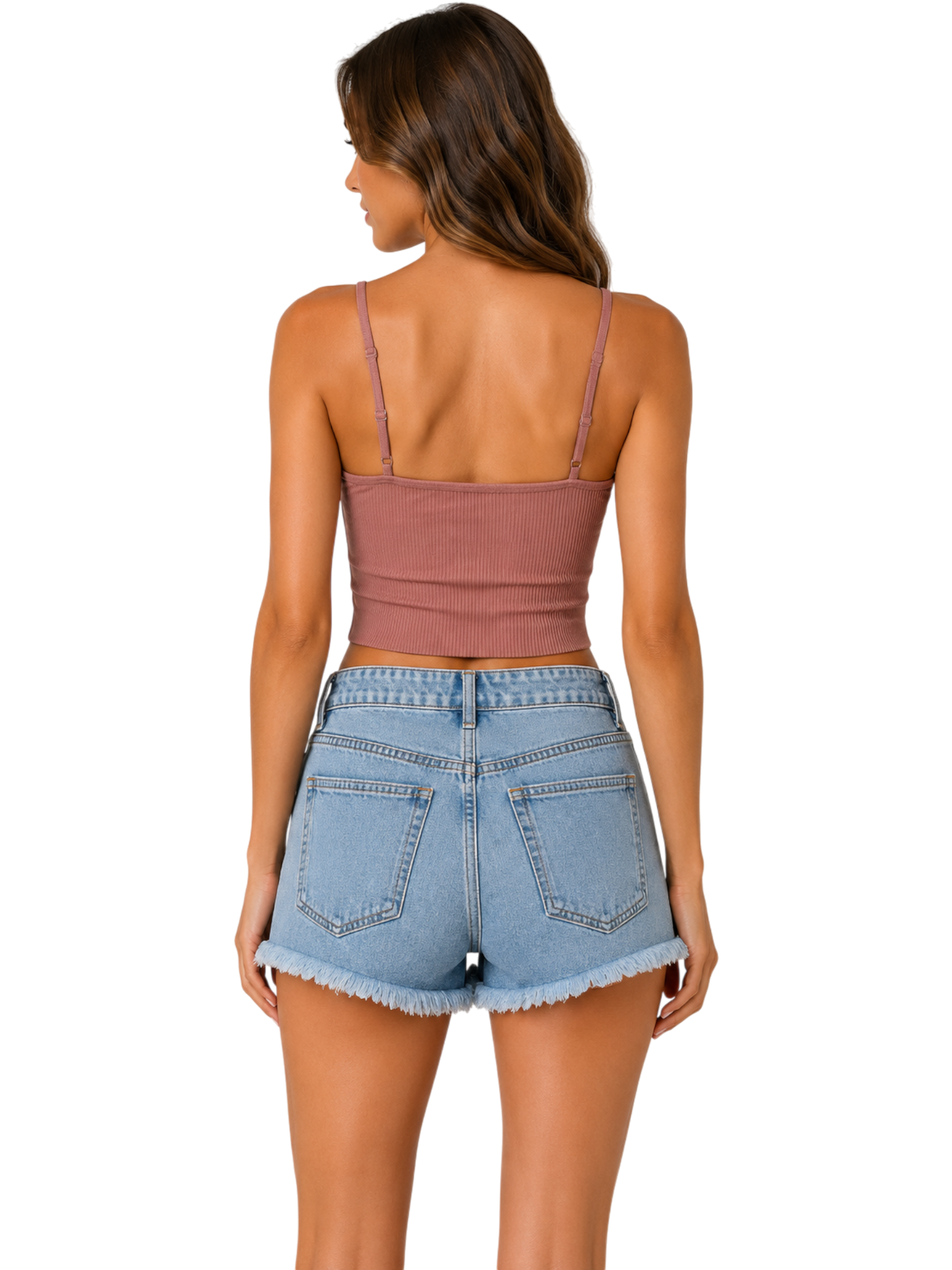 Ribbed V-Neck Spaghetti Strap Crop Top - Black back