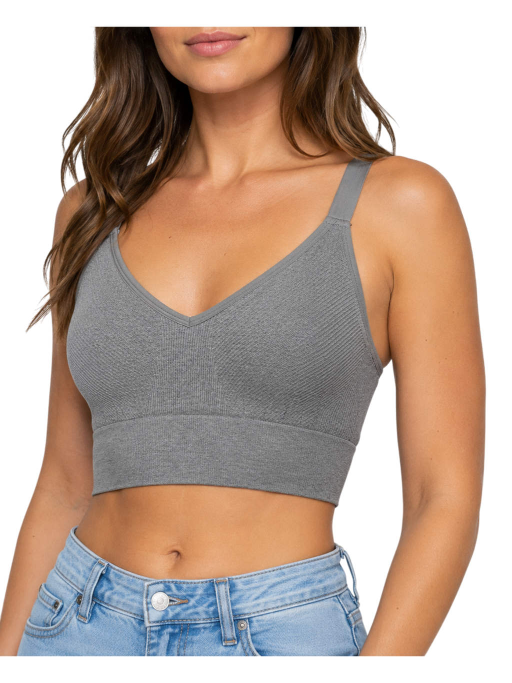 Seamless Ribbed Bralette Crop Top - White back view