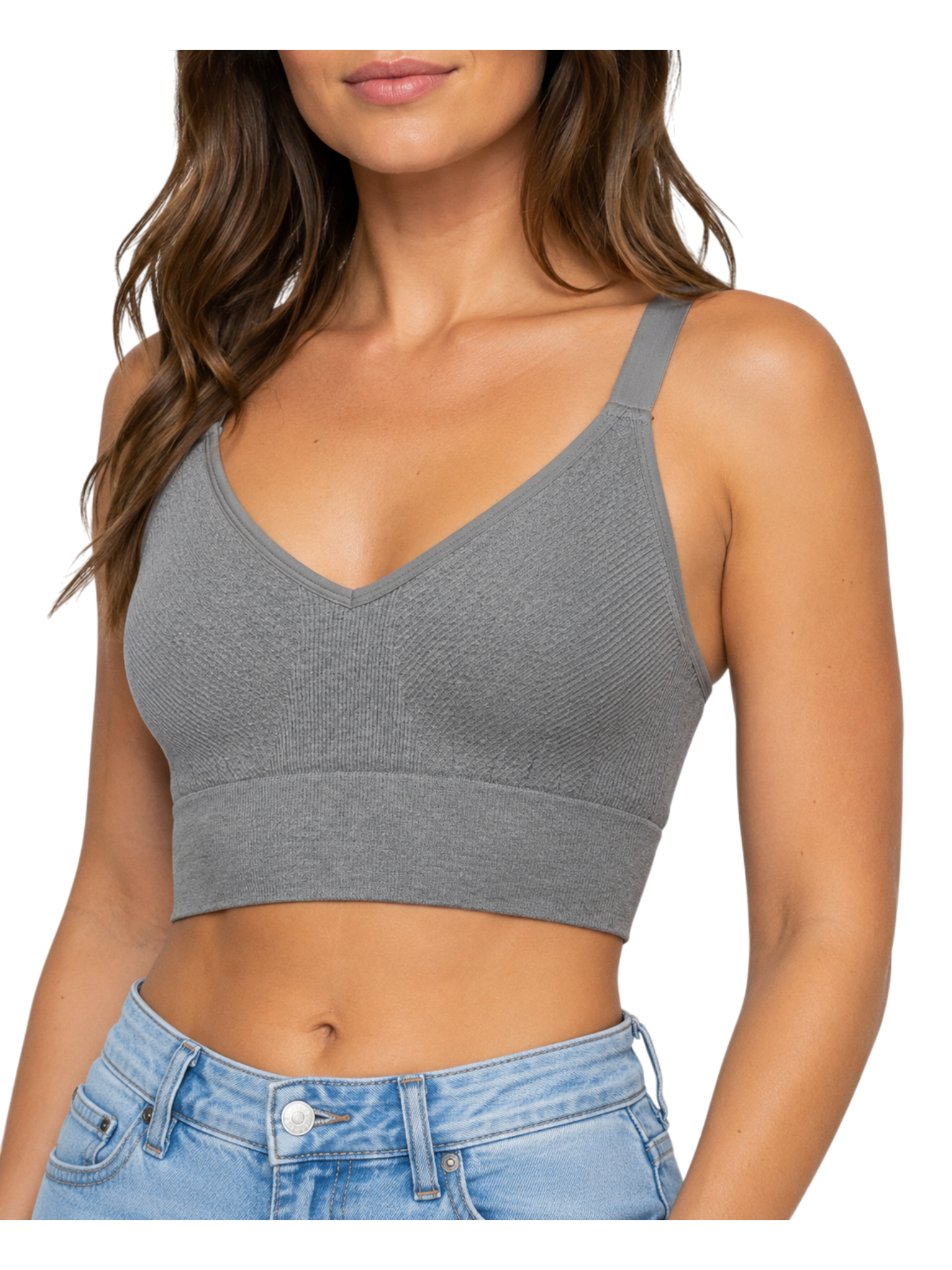 Seamless Ribbed Bralette Crop Top - White back view