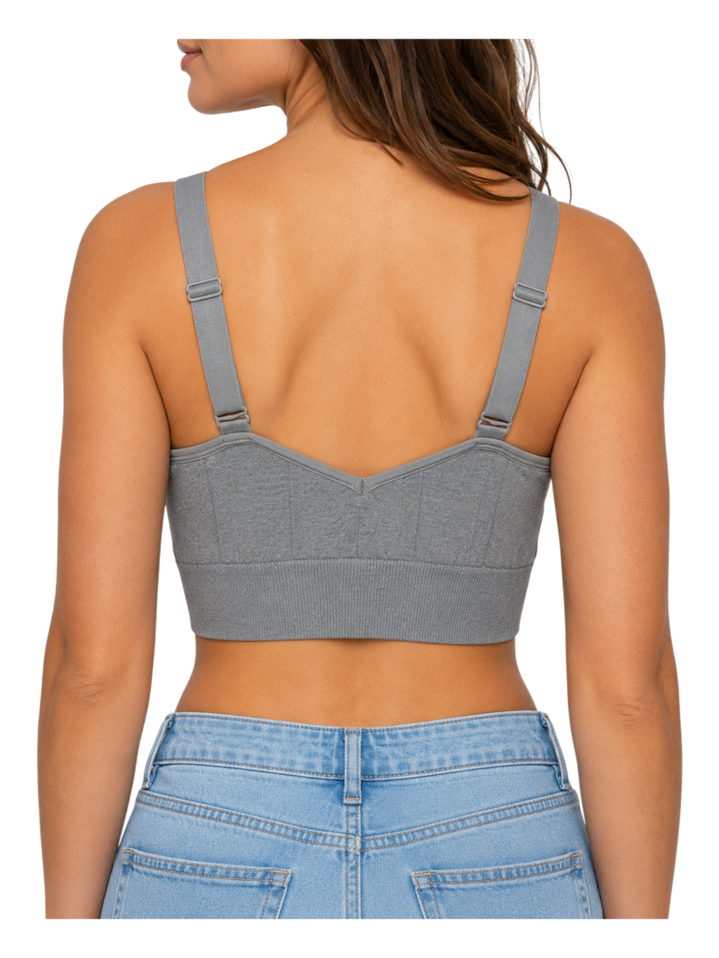 Seamless Ribbed Bralette Crop Top - Grey front view
