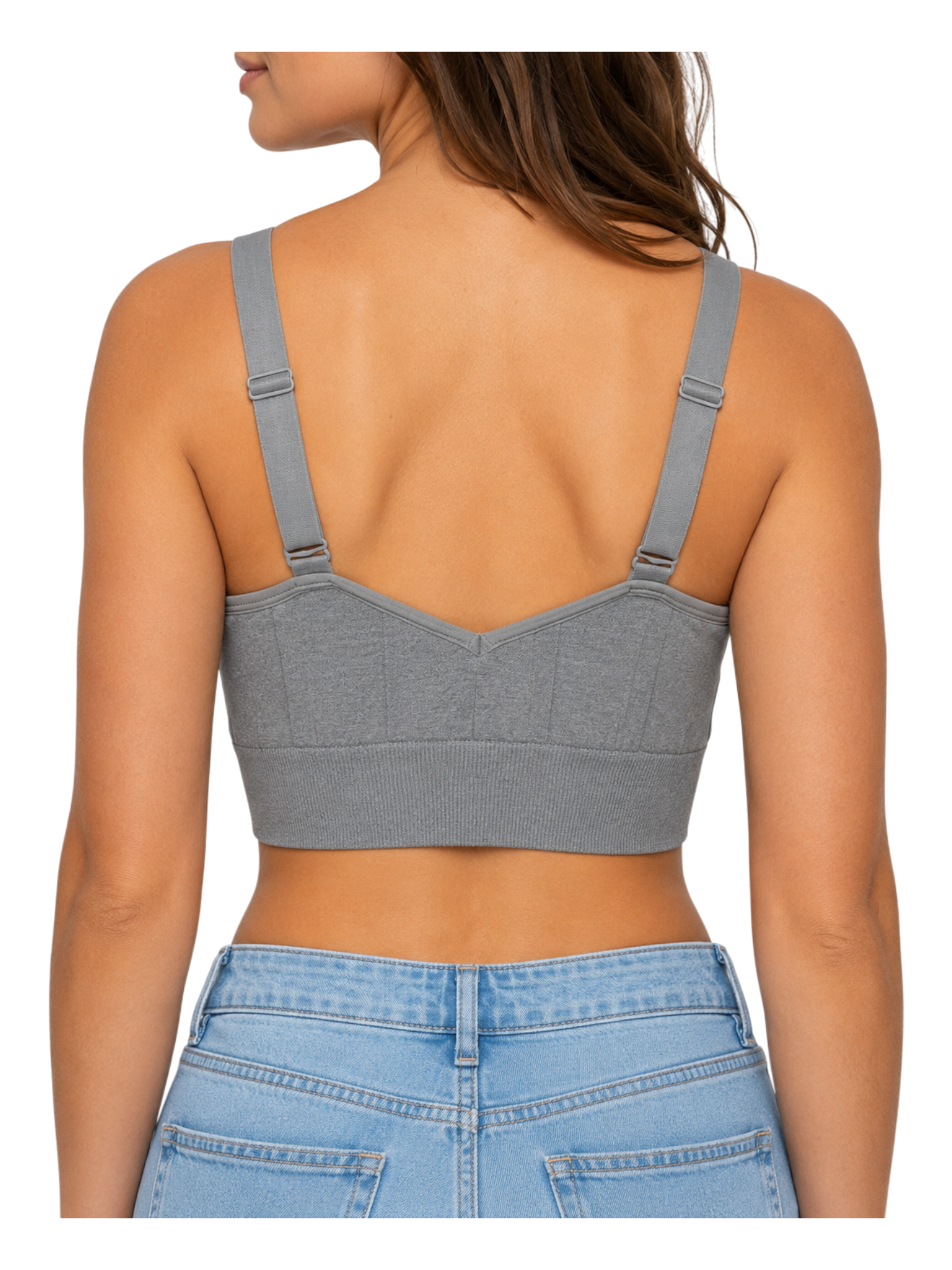 Seamless Ribbed Bralette Crop Top - Grey front view