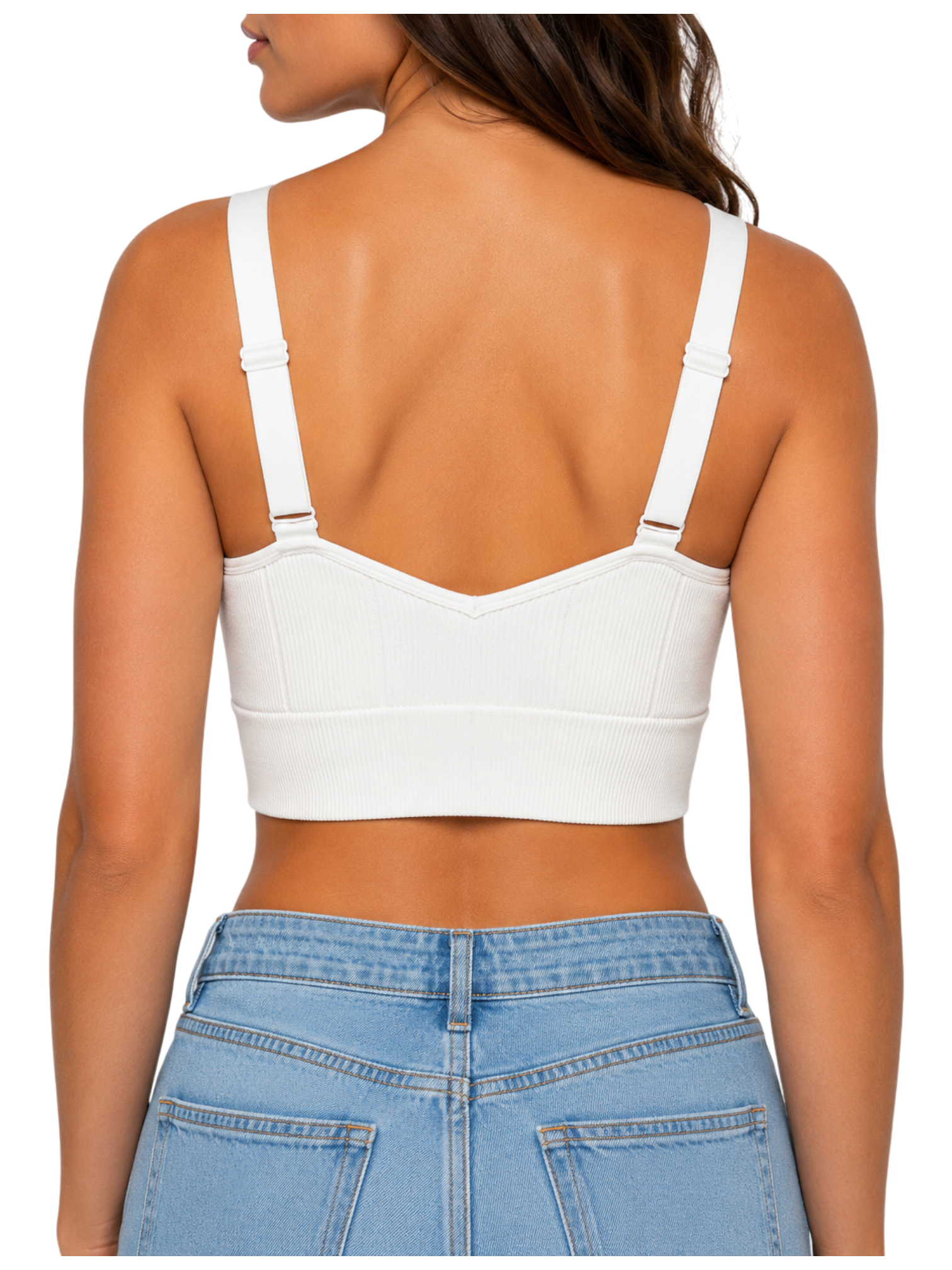 Seamless Ribbed Bralette Crop Top - White front view