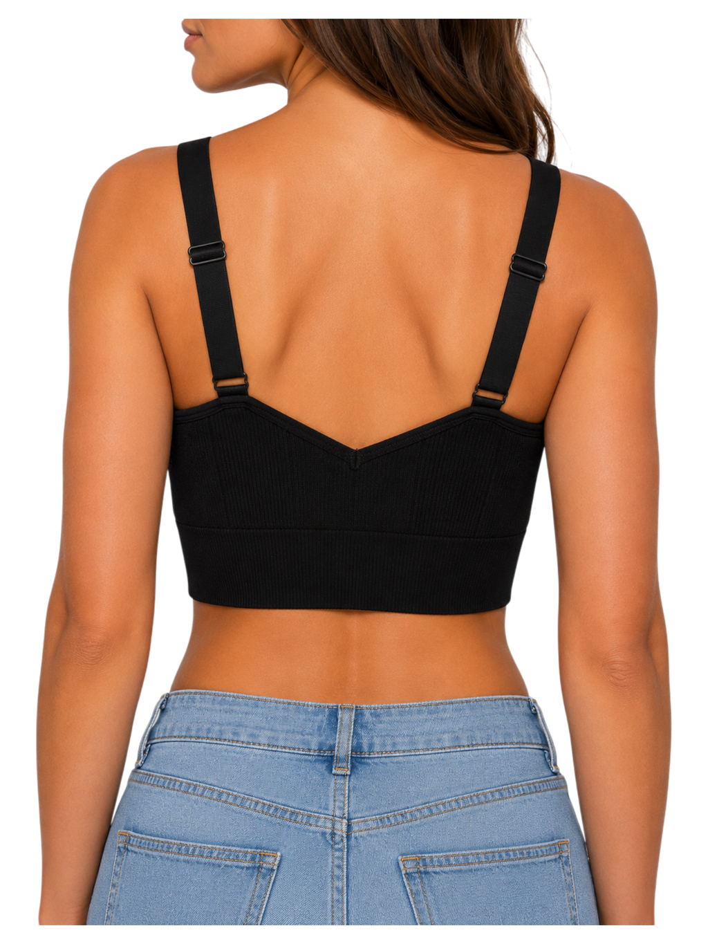 Seamless Ribbed Bralette Crop Top - Grey back view
