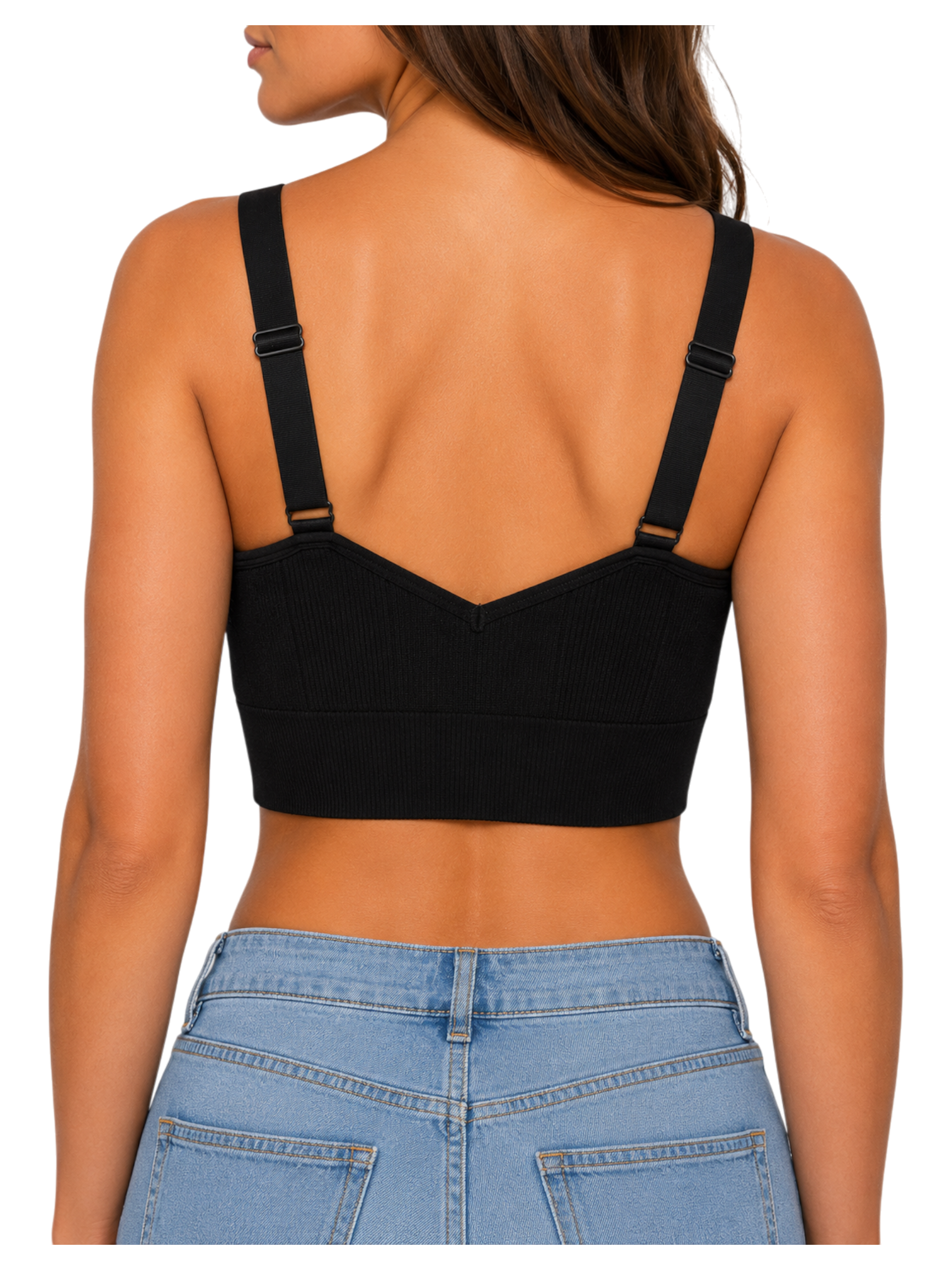 Seamless Ribbed Bralette Crop Top - Grey back view