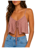 Floral Tie-Front Crop Cami Top - Pink Floral front view