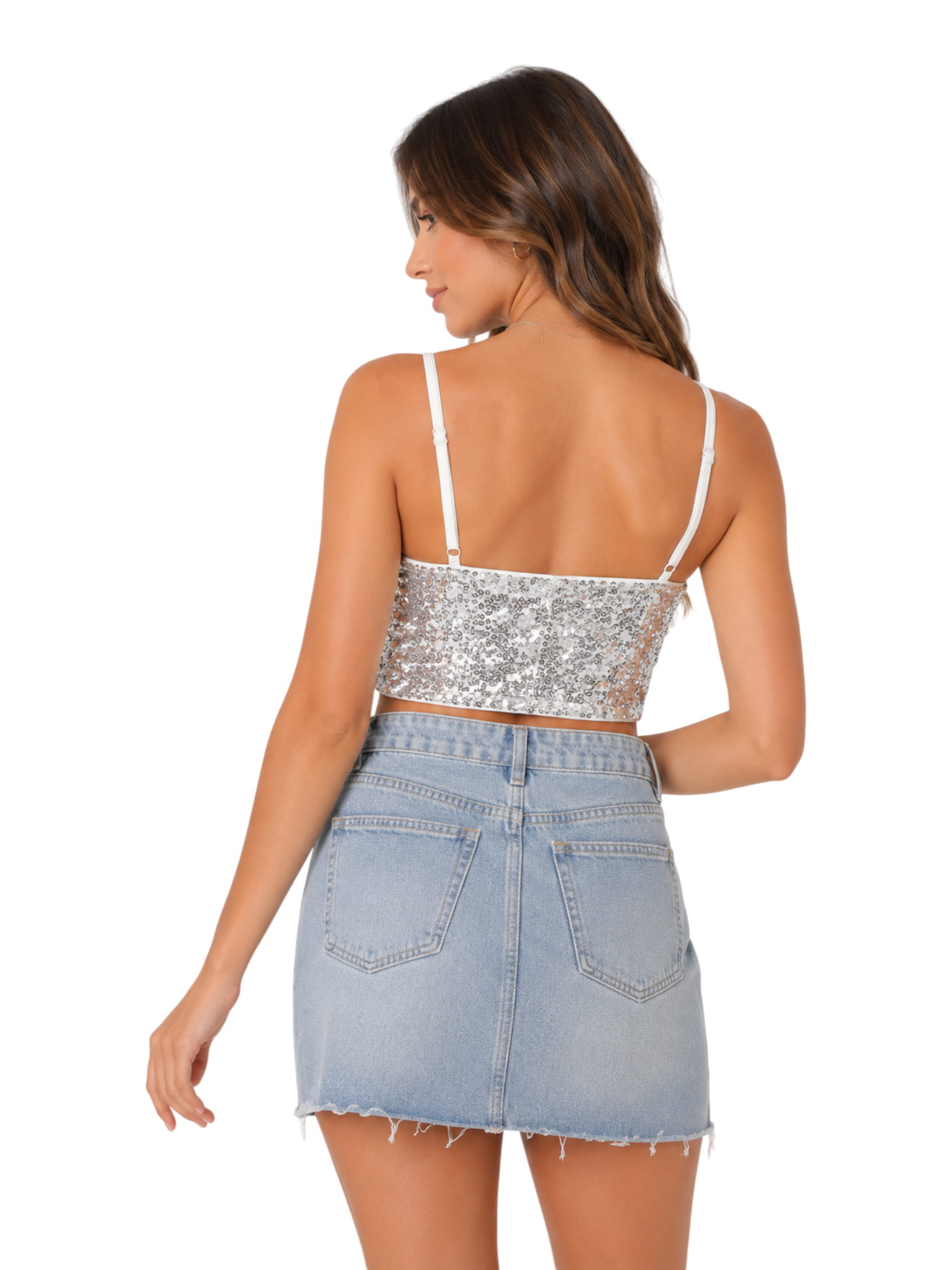 Starlight Sequin Crop Top - Silver Back