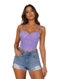 Velvet Sequin Corset Crop Top - Lavender Front