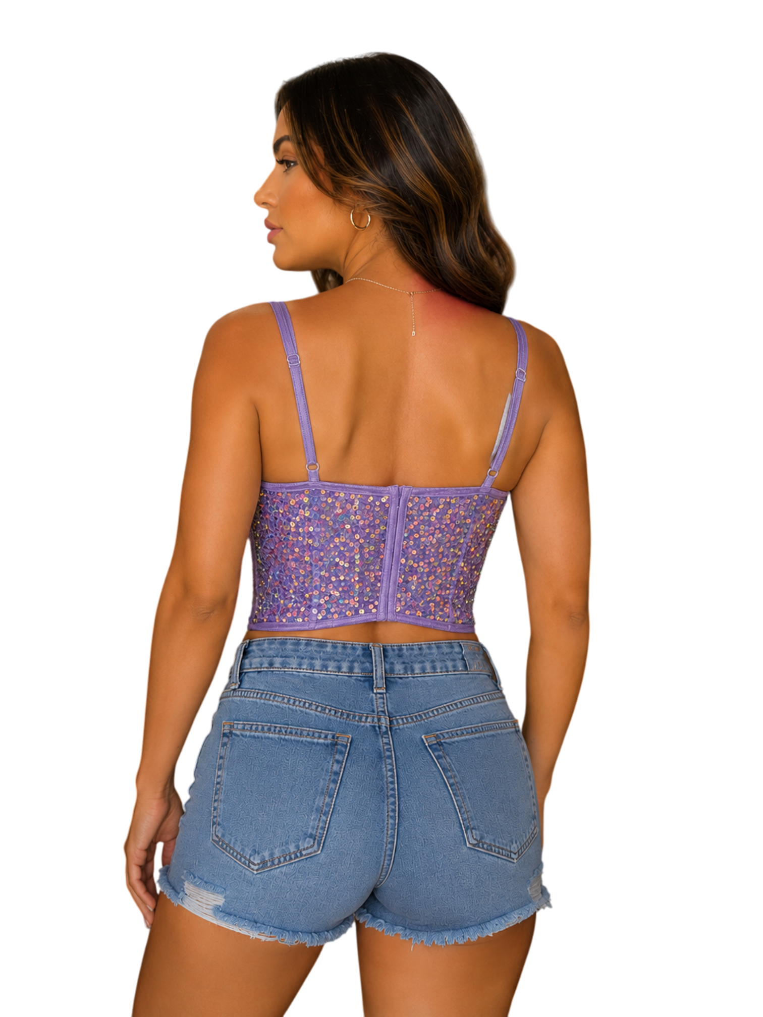 Velvet Sequin Corset Crop Top - Lavender Back