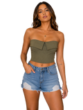 Olive Structured Strapless Corset Top - Front View