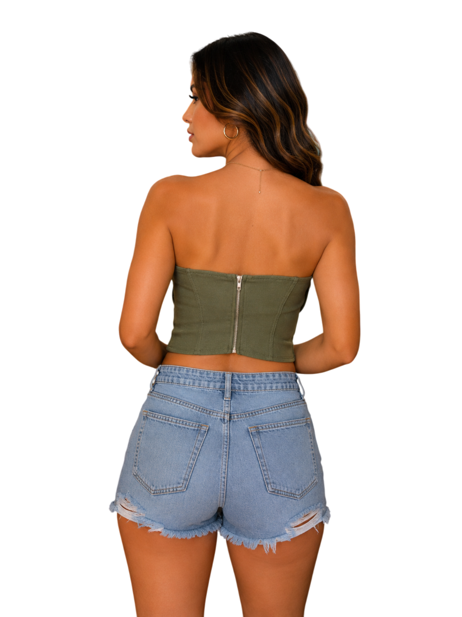 Olive Structured Strapless Corset Top - Back View