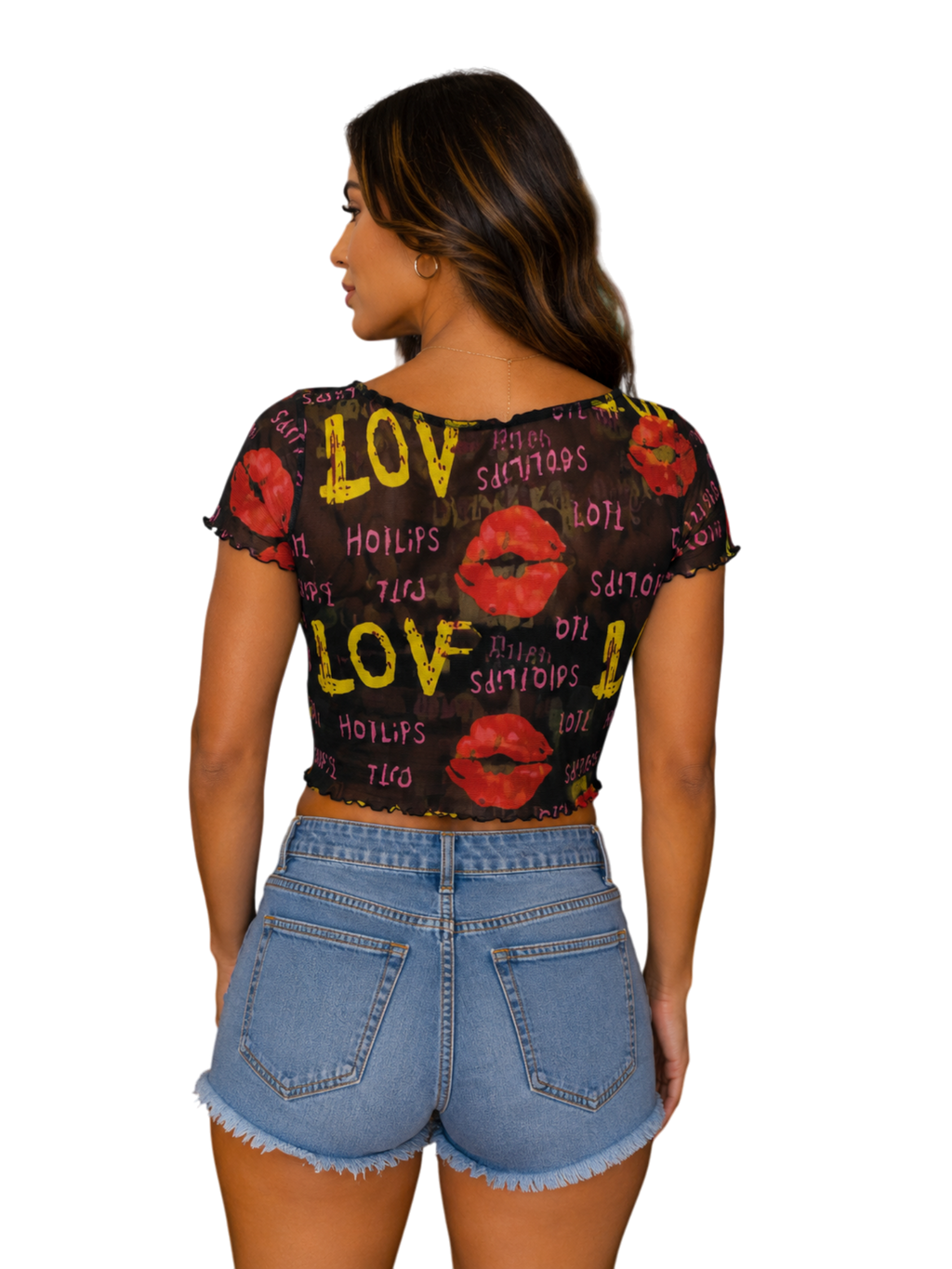Hot Lips Love Mesh Crop Top - Back View