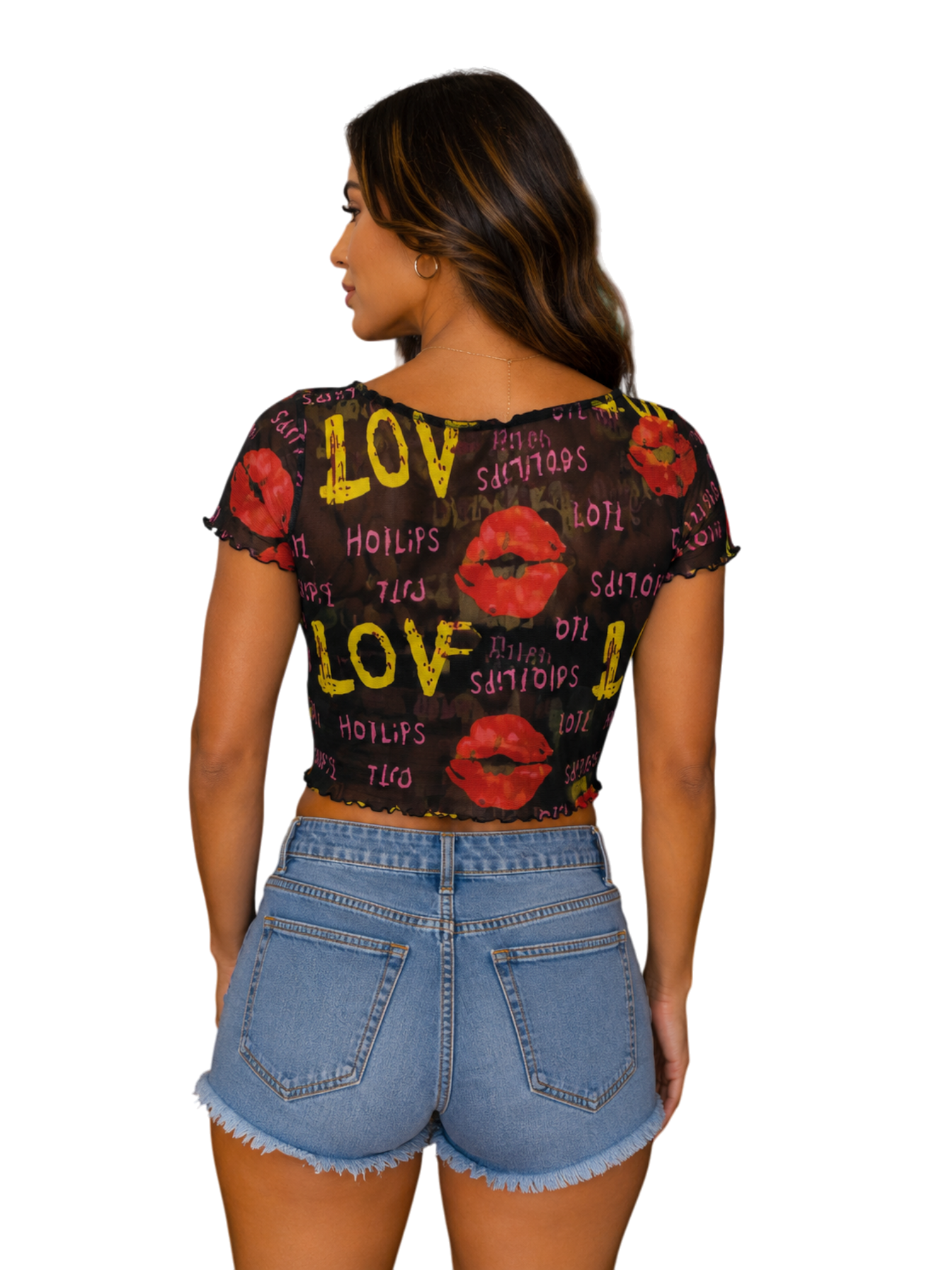 Hot Lips Love Mesh Crop Top - Back View