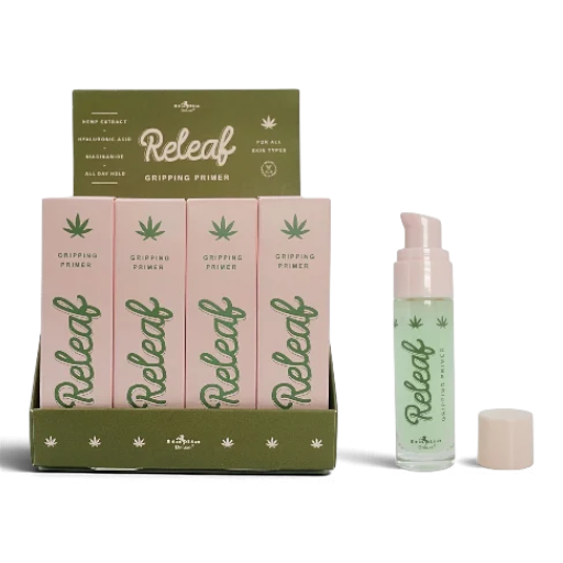 Releaf Gripping Primer display with pump bottle and retail box set