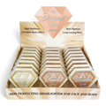 Diamond Glow Skin Perfecting Highlighter display for face and body in diamond-shaped compacts