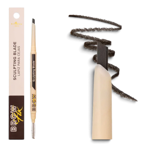 Brow Fix Sculpting Blade eyebrow pencil in Black Brown with spoolie and swatch