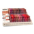 Mousse Matte Lipstick display with 24 shades ranging from nudes to bold reds and berries