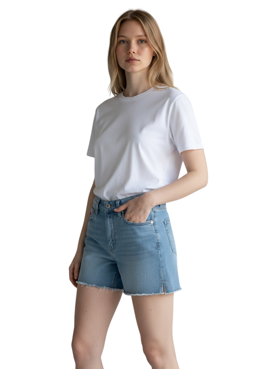 High-Rise Denim Cutoff Shorts - front view